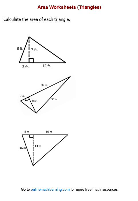 Area of triangle worksheets (printable, online, answers, examples)