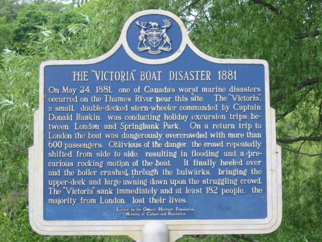 Ontario Heritage plaque marking the Victoria Boat Disaster site