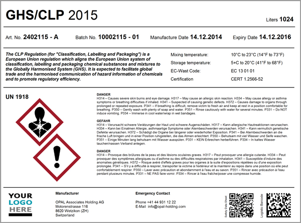 Bild eines GHS Labels und seinen Informationen