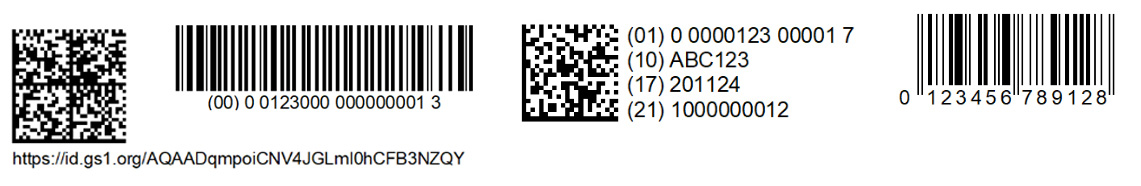 GS1 1D Barcodes und 2D Codes mit human readable text B