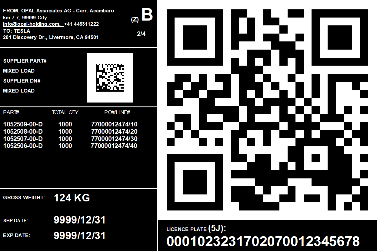 Tesla 5J shipping label