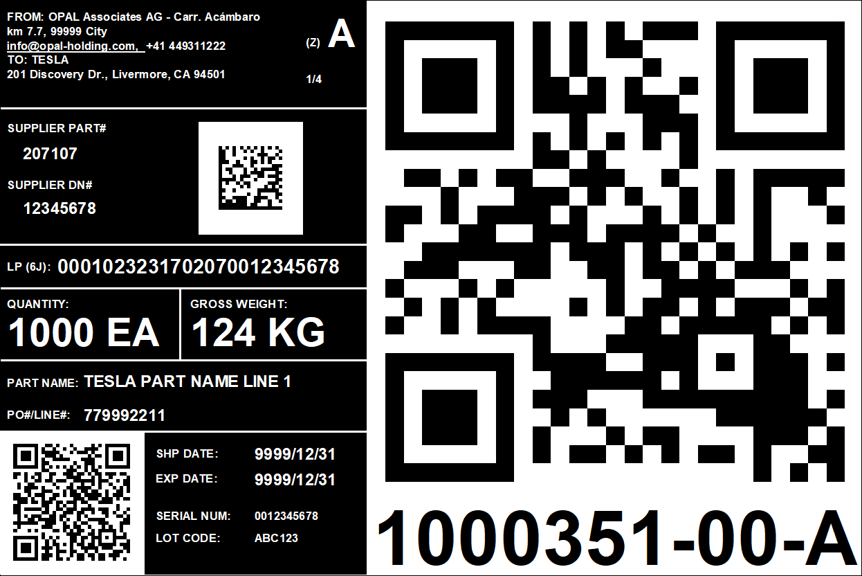 Tesla 6J shipping label