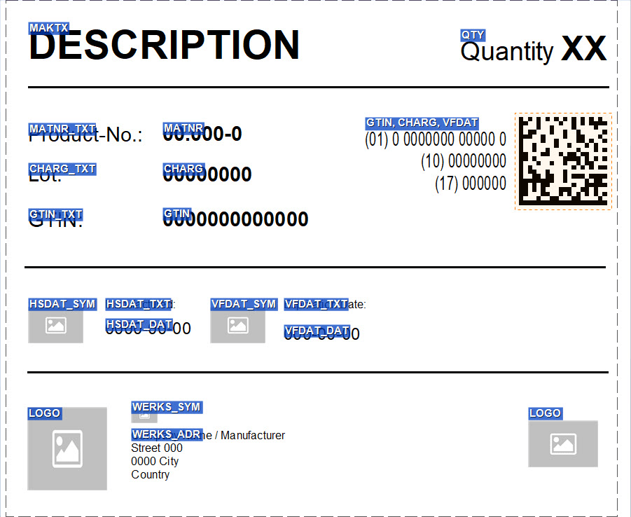 Animation of label design using a template and placeholder