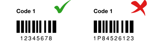 Zwei Barcode-Beispiele: eines mit und eines ohne Anwendungskennzeichen.