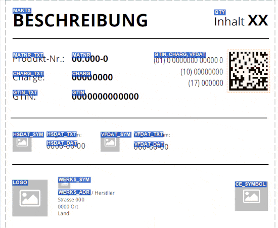 Animation eines Etiketten Design mittels Template und Platzhalter