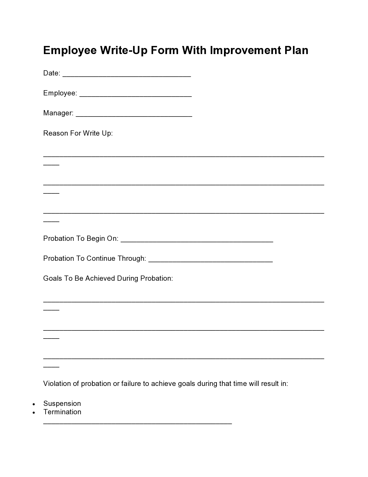 13 employee write up form template download word pdf doc