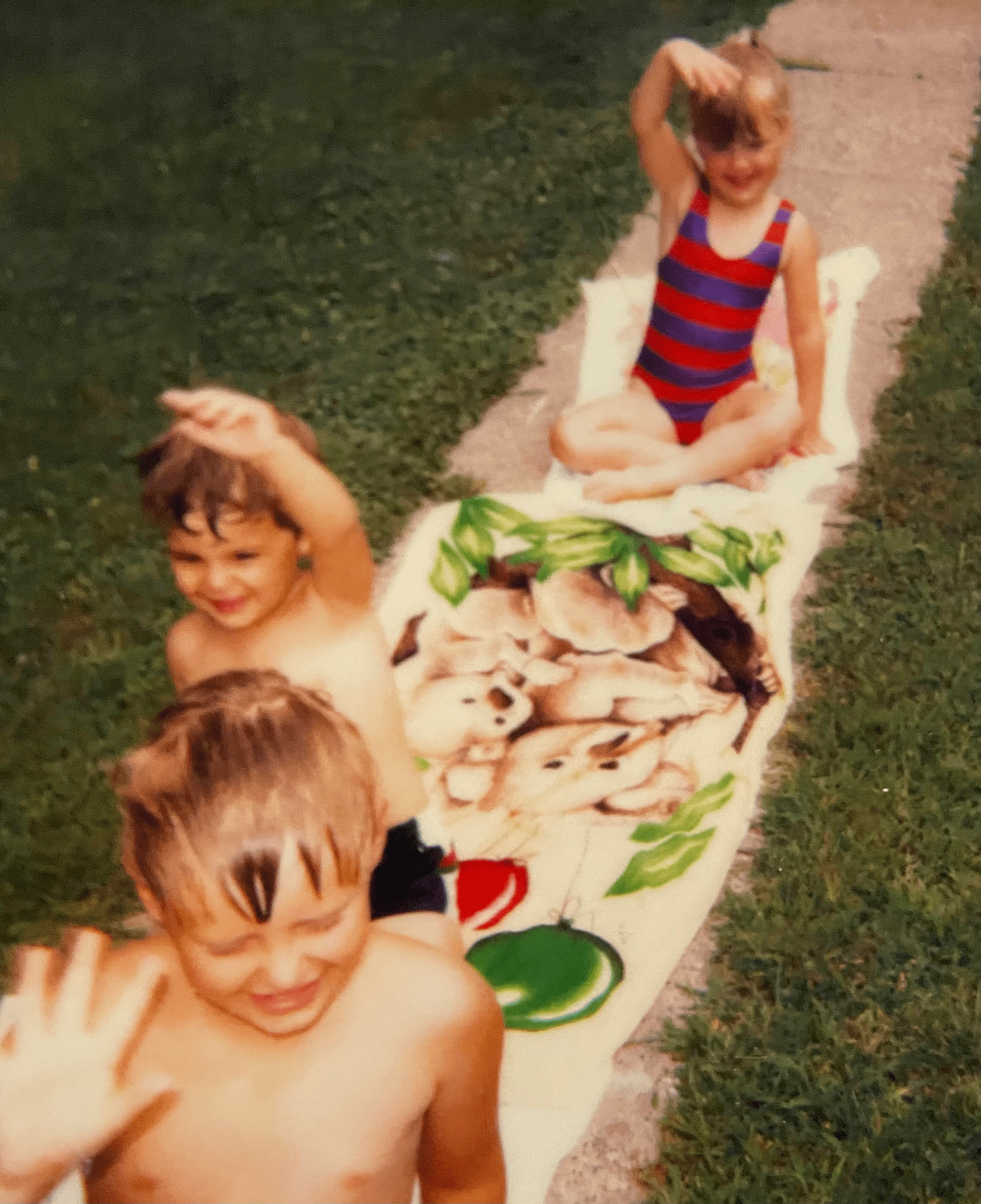swimming in the summer time with my brother and cousins. 