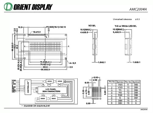 あんページ 20×4 Character LCD Module AMC2004AR-B-Y6WFDY | Orient Display