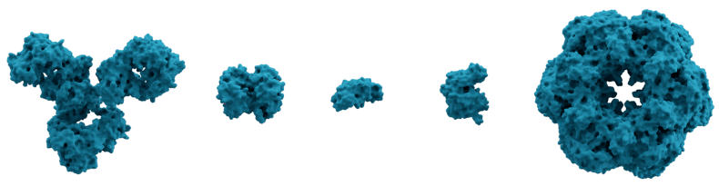Image showing different types of proteins. These are healthy proteins, not misfolded proteins.