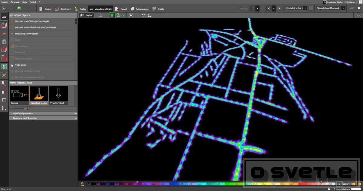 Výpočet verejného osvetlenia mestskej časti, nepravé farby