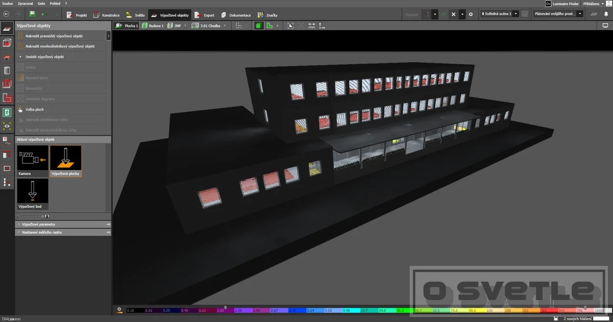 Výpočet osvetlenia interiéru v budove mestského úradu