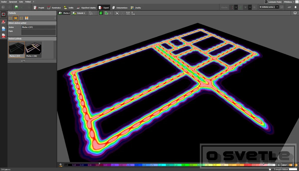 Výpočet osvetlenia cestných komunikácií v priemyselnom areáli, nepravé farby