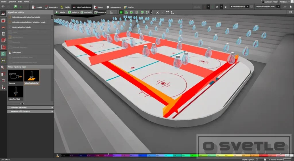 Výpočet osvetlenia ľadovej plochy zimného štadióna