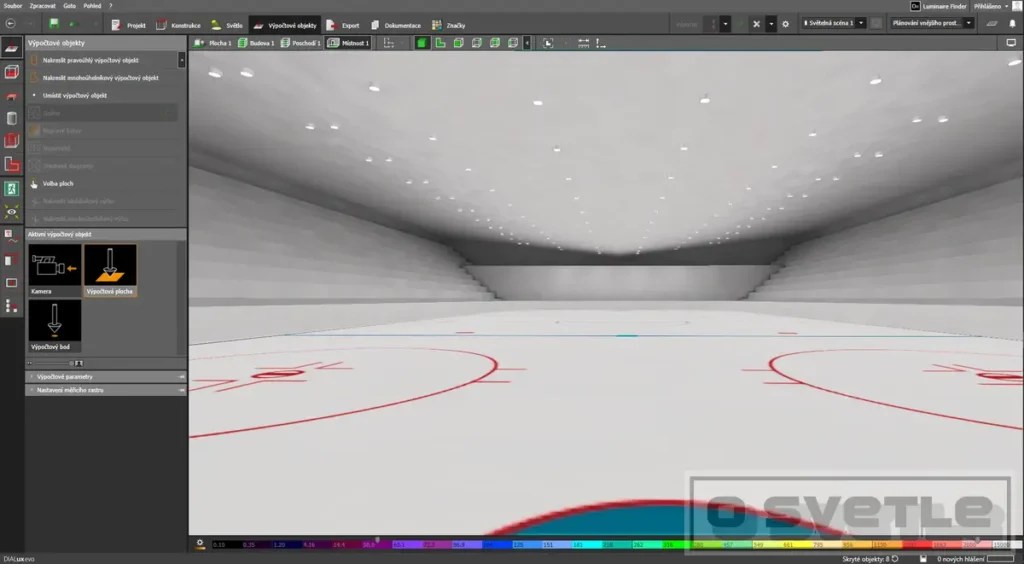 Výpočet osvetlenia ľadovej plochy zimného štadióna