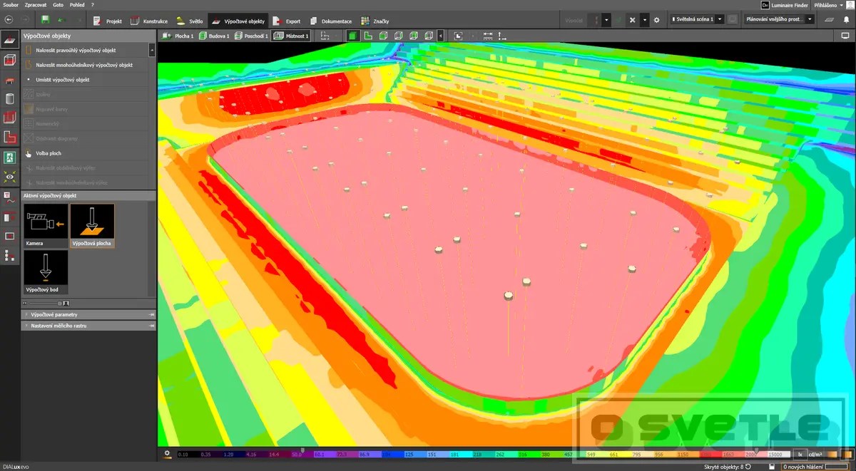 Výpočet osvetlenia ľadovej plochy zimného štadióna