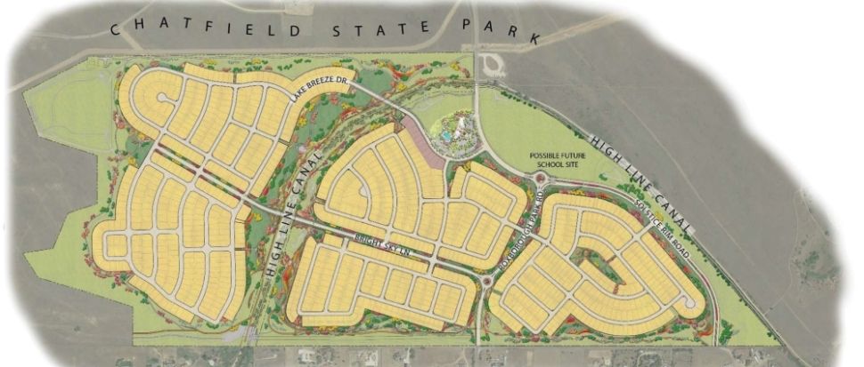 Aerial rendering of the Solstice residential community in Douglas County, Colorado