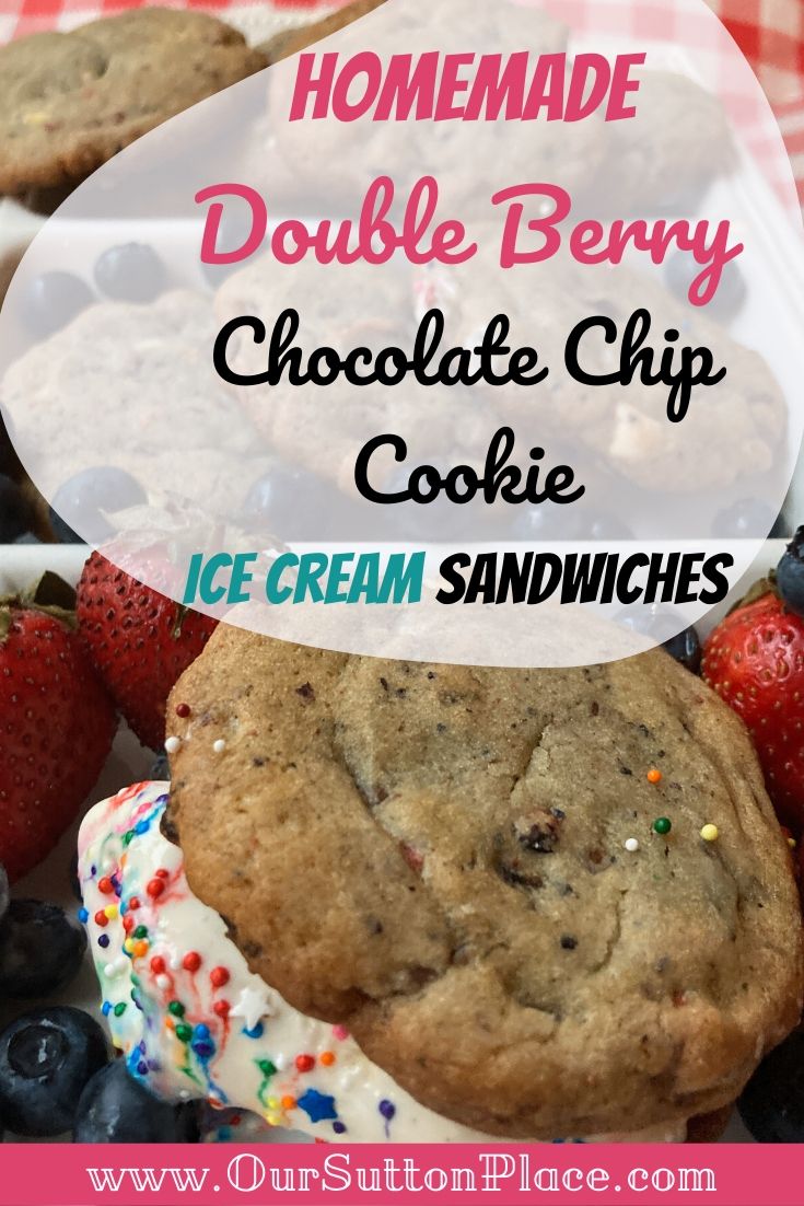 Enjoy a taste of the season with these festive double chocolate ice cream sandwiches rolled in crush peppermint candies. Homemade Double Berry Chocolate Chip Cookie Ice Cream Sandwiches