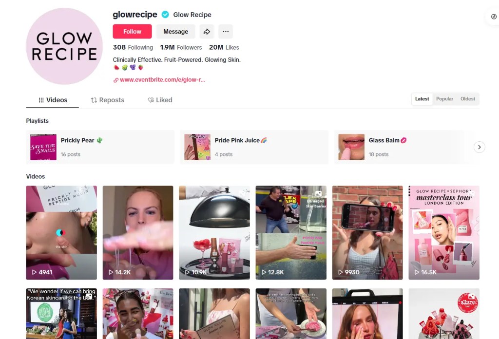 Glow Recipe TikTok Profile