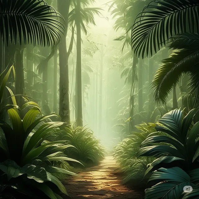 Handout of a still, silent jungle path.
