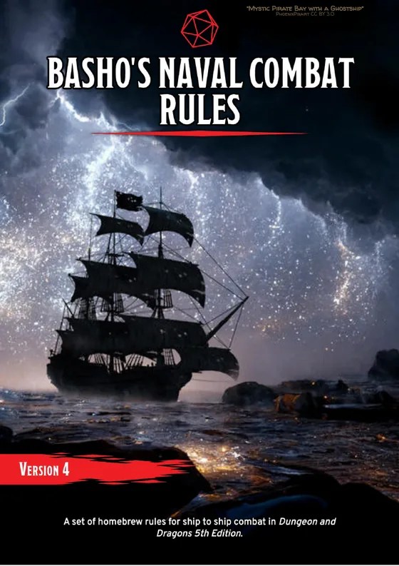 The cover of Basho's Naval Combat Rules: a pirate ship under a stormy sky.