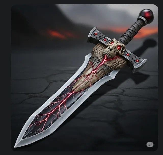 A sword with a red-veined tooth blade.