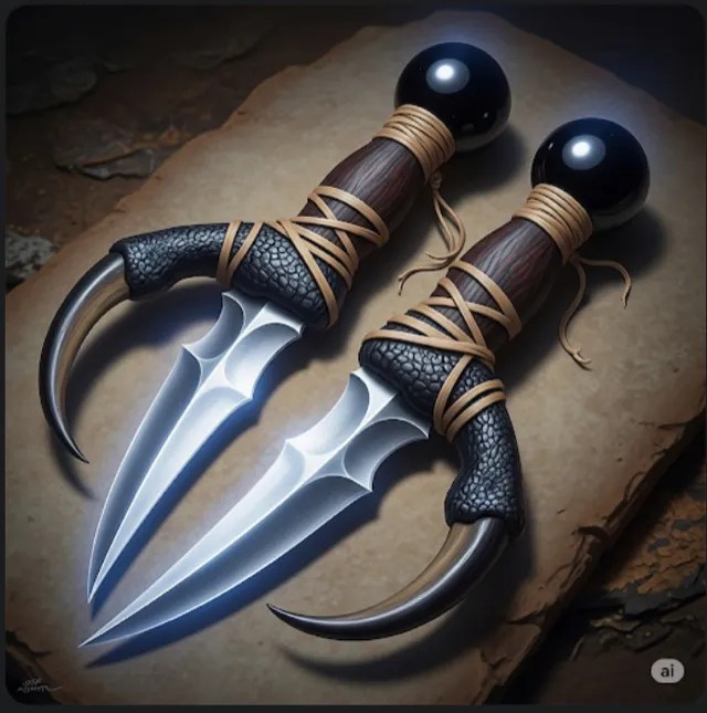 Two claw-bladed daggers.