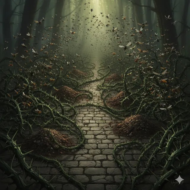 A stone path through a thicket of thorns.
