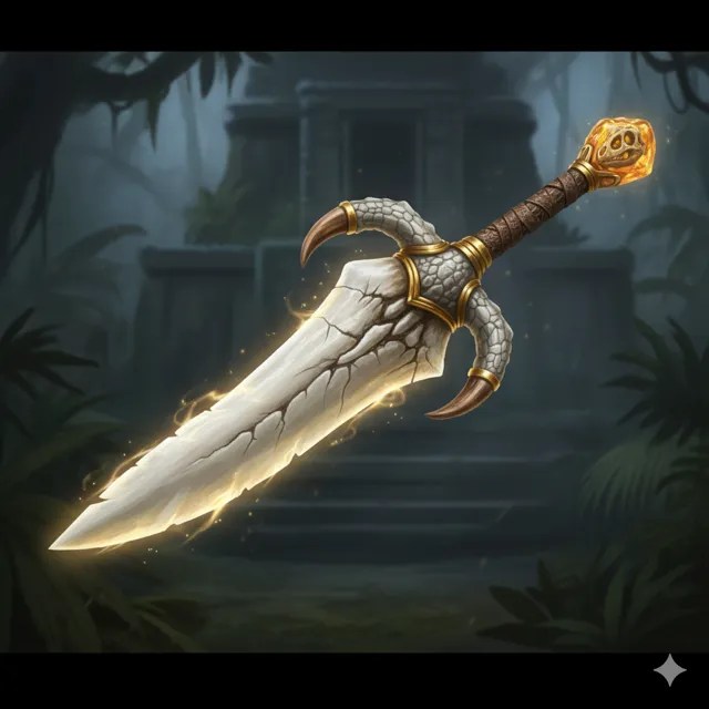 A glowing longsword with a curved fang blade.
