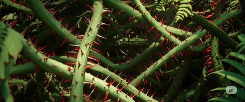 A tangle of thorny jungle vines.
