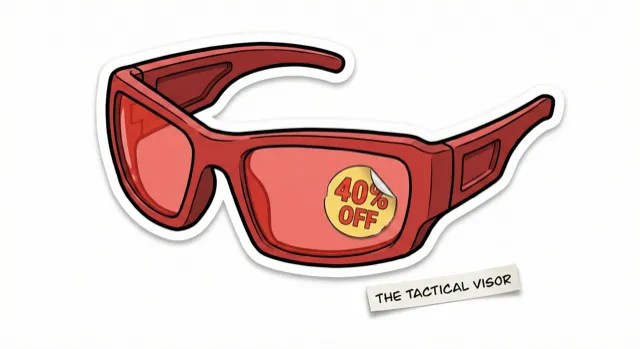 A pair of red sunglasses labelled the Tactical Visor.