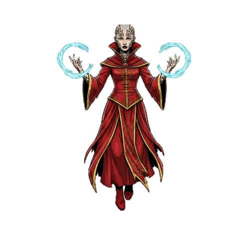 Standee art of a Red Wizard casting.