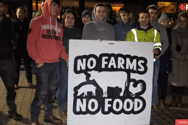 Irish farmers stake out meeting with Minister for Agriculture in attendance.