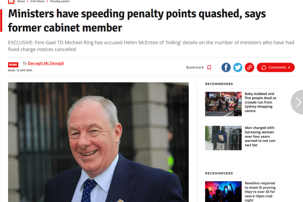 Ministers have speeding penalty points quashed, says former cabinet member.