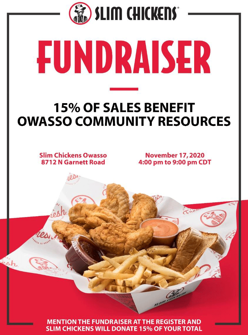 Owasso Community Resources Slim Chickens Fundraiser Tuesday Evening