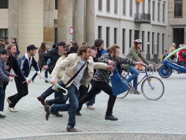 Students and staff fleeing the affected John Hume building.