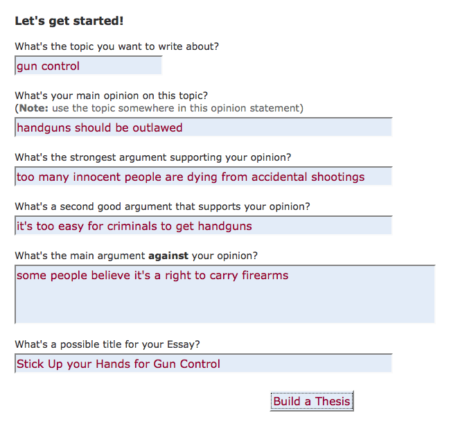 An argumentative essay is a paper, which includes strong claims, convincing the audience. Tom March Thesis Builder The Original Persuasive Essay Maker