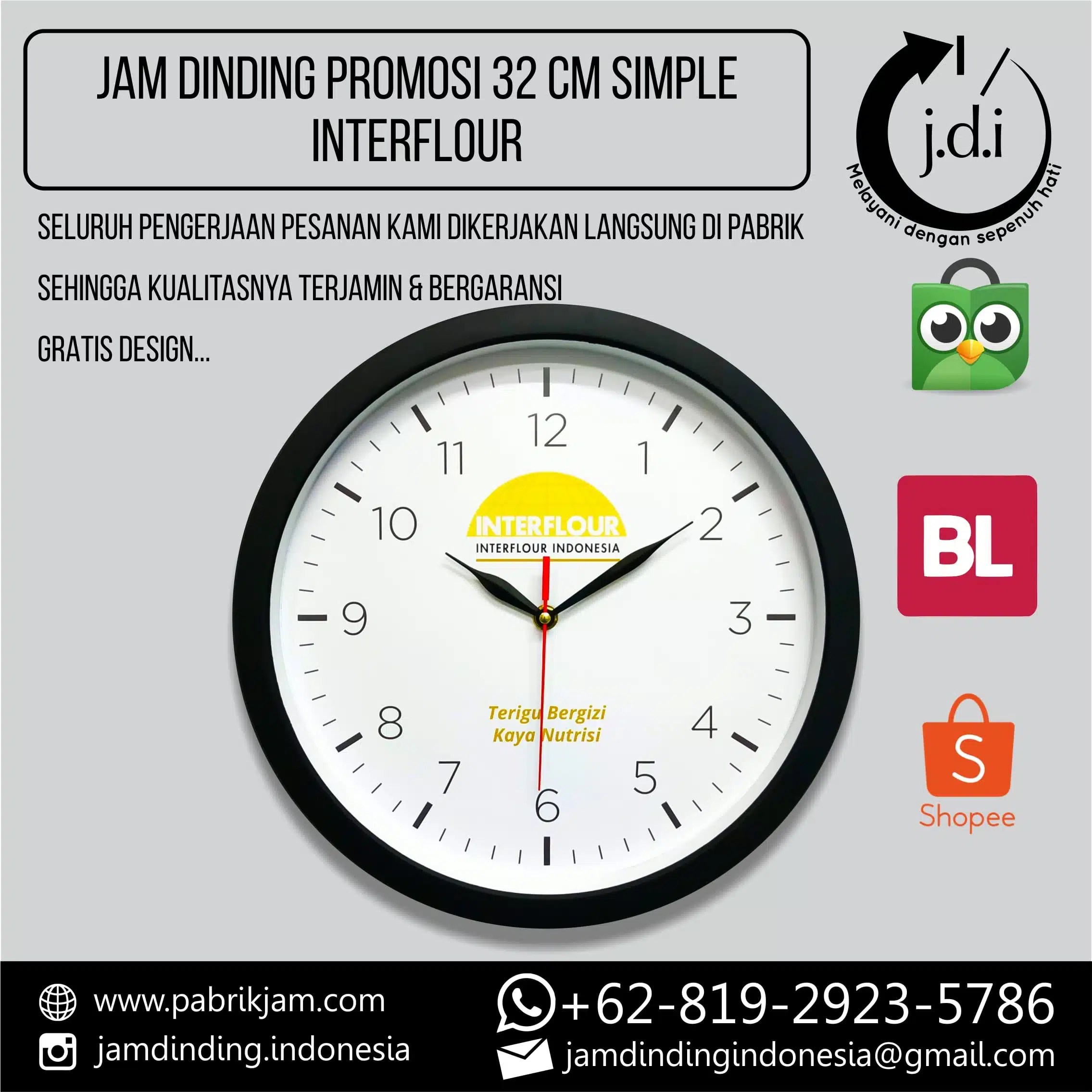 Souvenir Jam Dinding Interflour Indonesia 32cm Hitam berkualitas dari https://pabrikjam.com