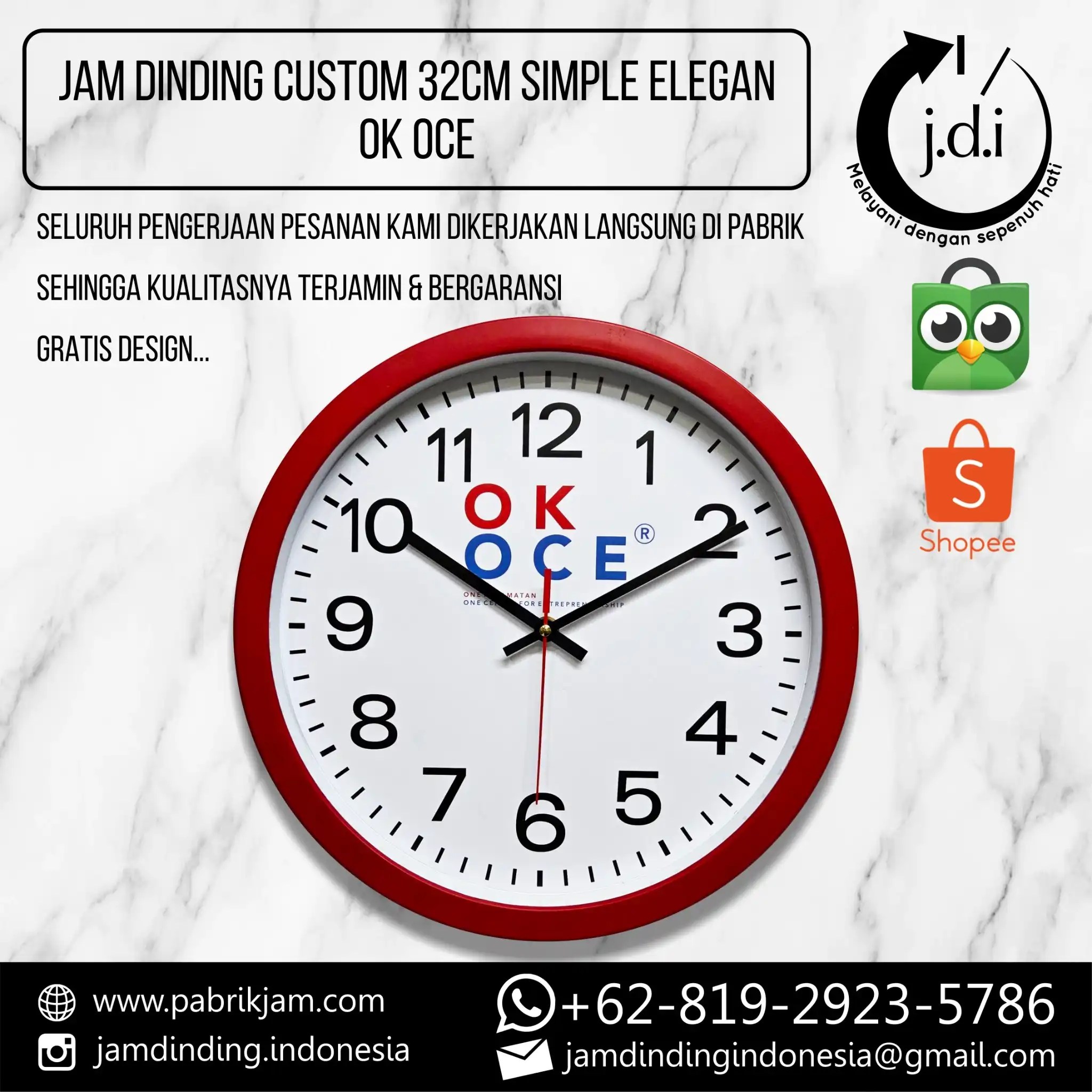 Jam dinding custom logo OK OCE untuk keperluan bisnis