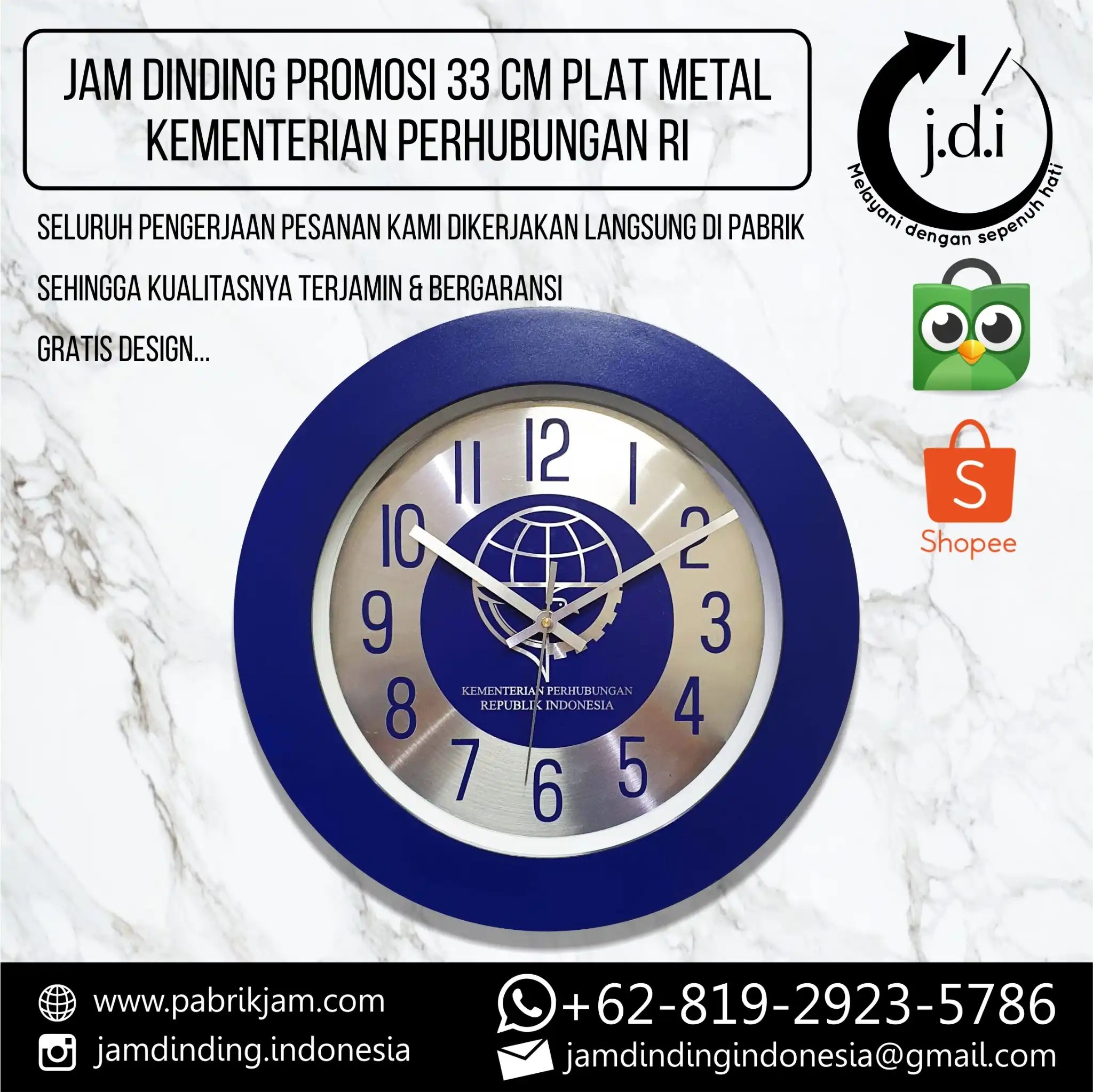 jam dinding Kemenhub lis biru custom logo dari https://pabrikjam.com