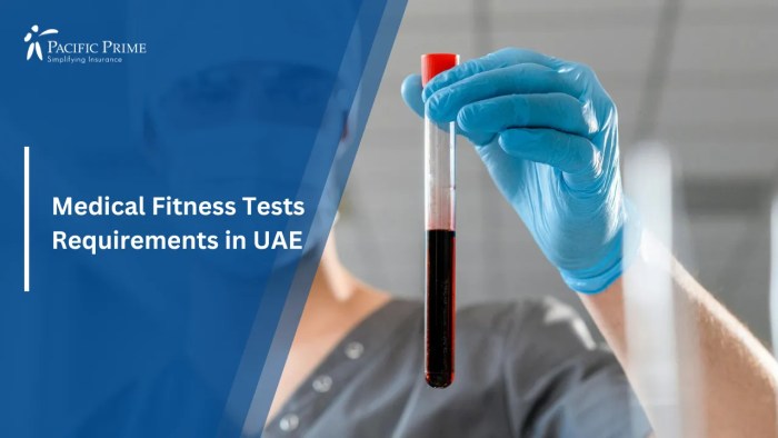 Image of Doctor Analyzing Blood Sample In A Lab Environment with text overlay of "How to Book Medical Fitness Tests Online in UAE"