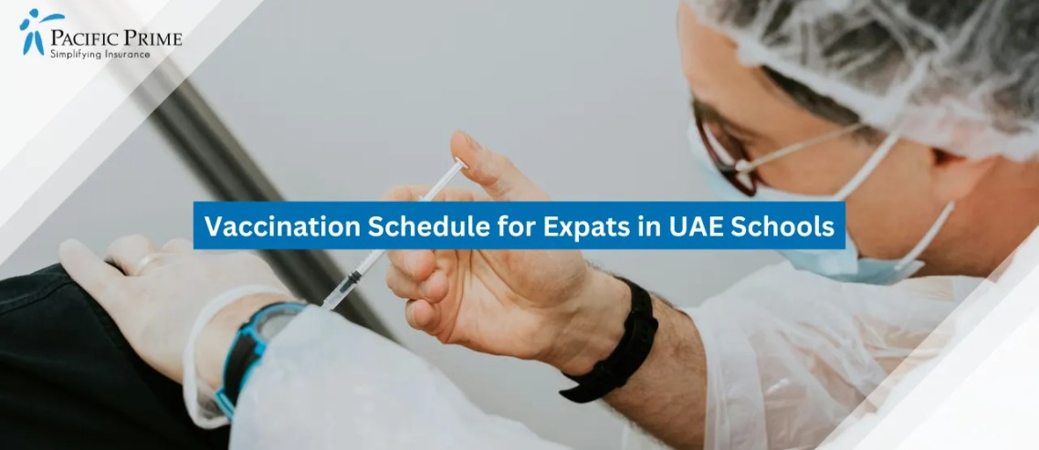 Image of Nurse Administering Vaccine To A Student with text overlay of "Vaccination Schedule for Expats in UAE Schools"