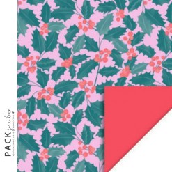 Geschenkpapier " Stechpalmen" rot, grün, pink 70 cm x 3 m