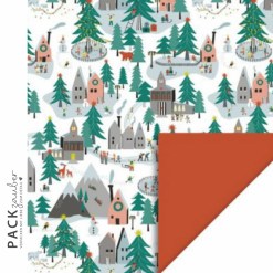 Geschenkpapier " Weihnachtsstadt" weiß, orange 70 cm x 3 m