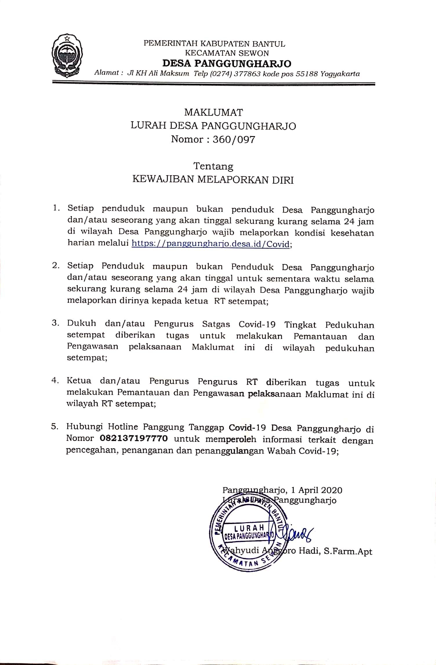 Admin blog kumpulan surat penting 2019 juga mengumpulkan . Lurah Desa Panggungharjo Kembali Keluarkan Maklumat Penanganan Covid 19 Panggungharjo