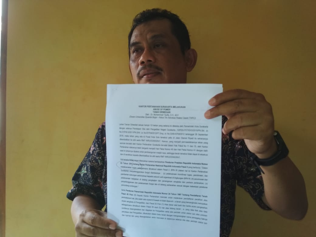 Dr Muhammad Taufik Sebut BPN Solo Lakukan Penyalahgunaan Wewenang