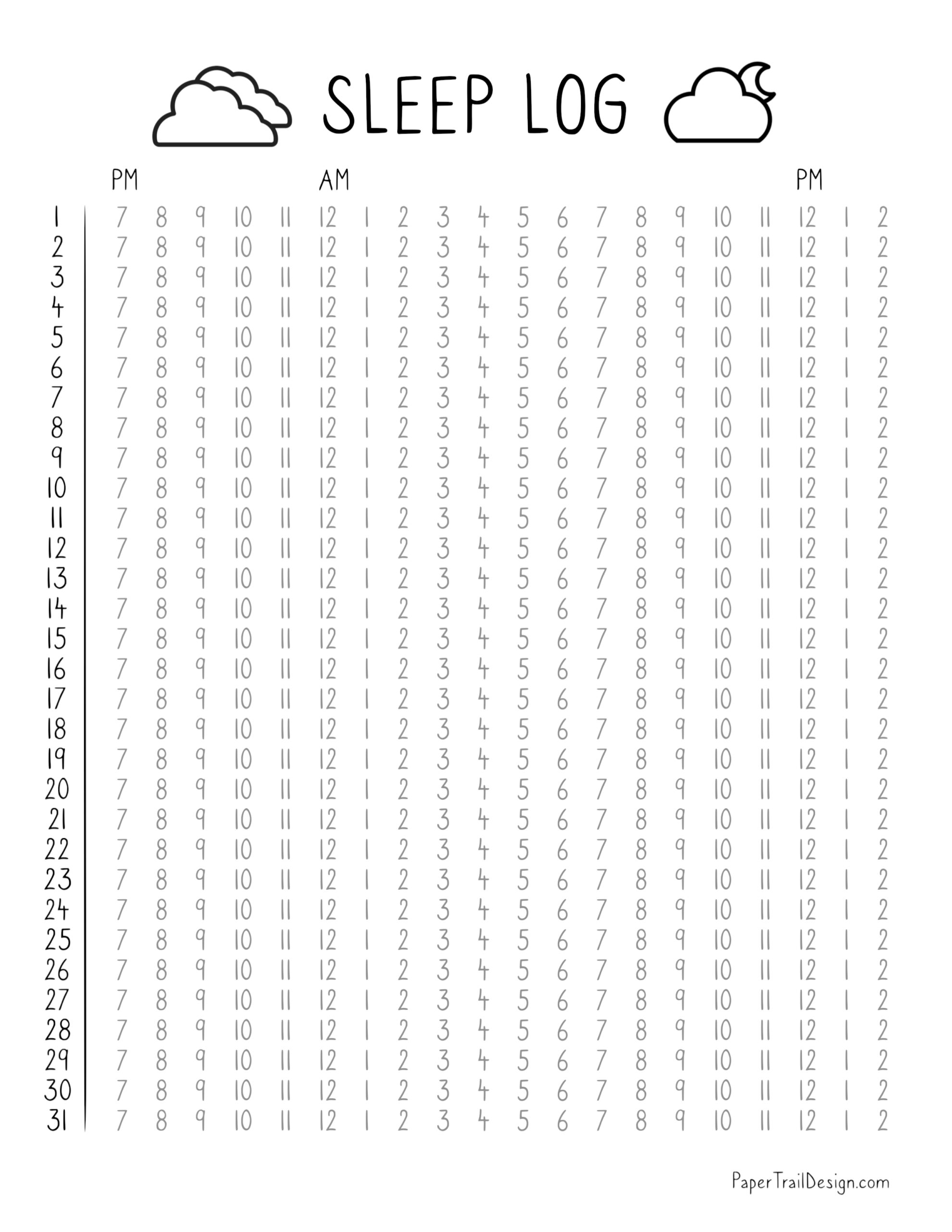 Sleep log printable template