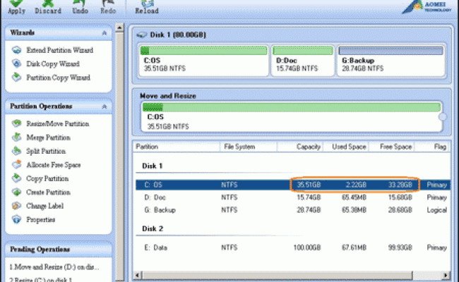 Resize Partition On Windows 2003 Server X64 Edition.