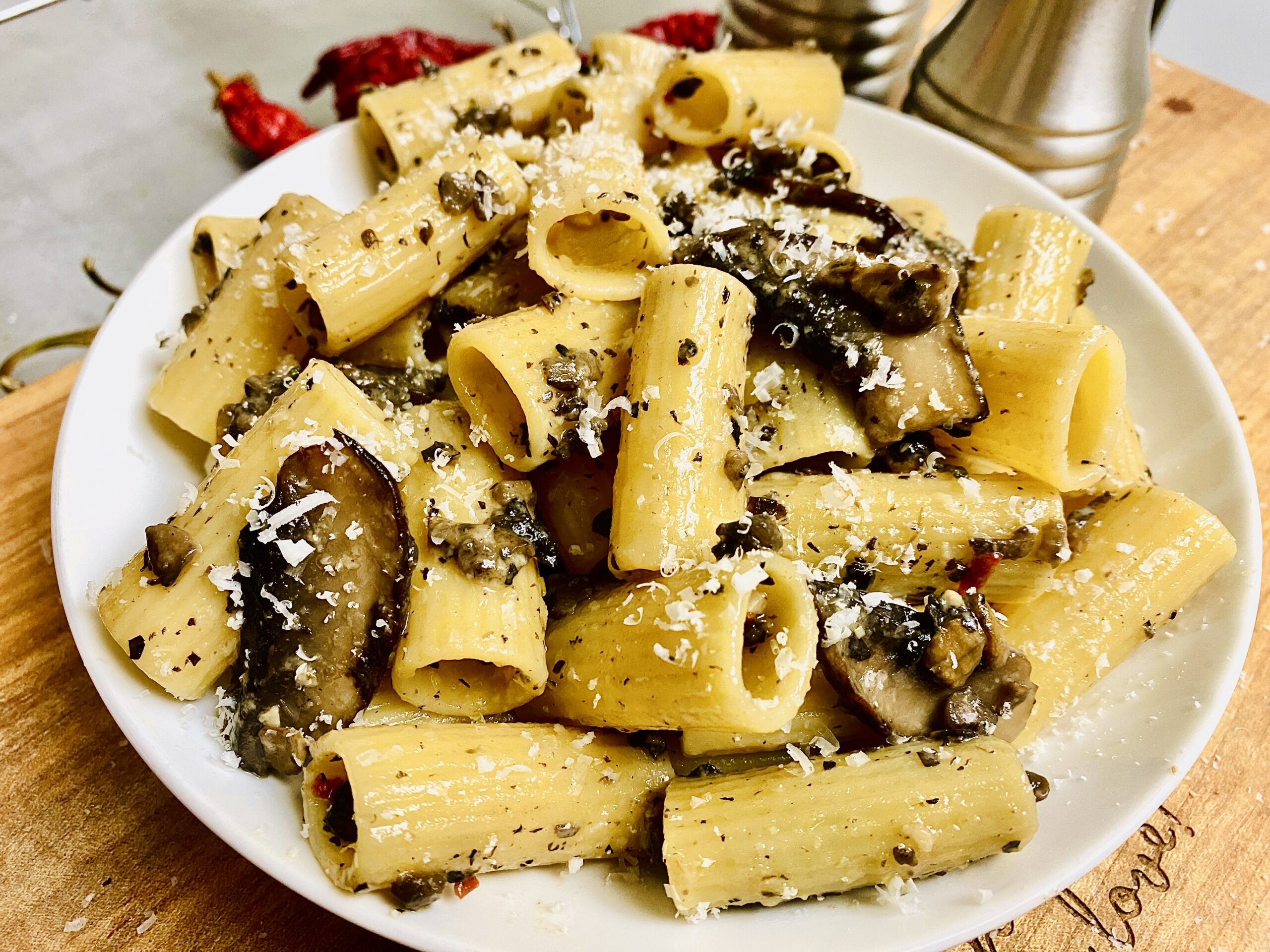 Mushroom Rigatoni Recipe Finished Plate of Pasta