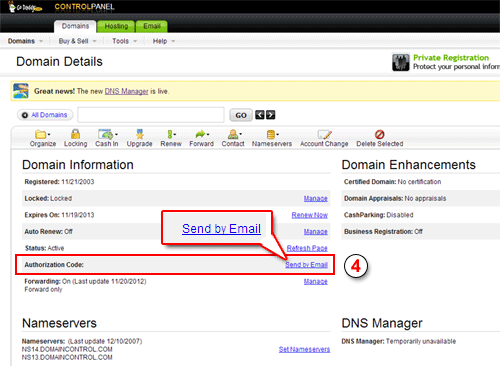How to get an authorization code from godaddy