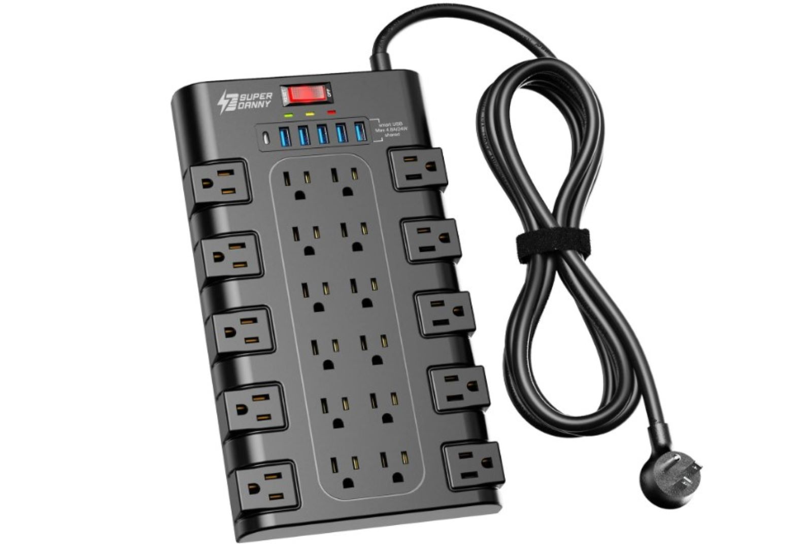 This glorious  surge protector has 22 outlets and 6 USB ports